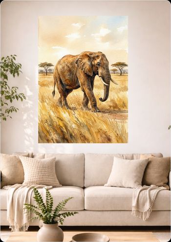 "Éléphant Safari Aquarelle" A3 Sans cadre