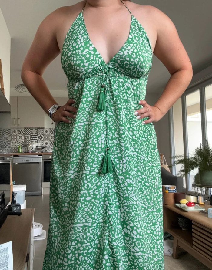 Robe longue verte et blanche GOA taille M - photo numéro 3