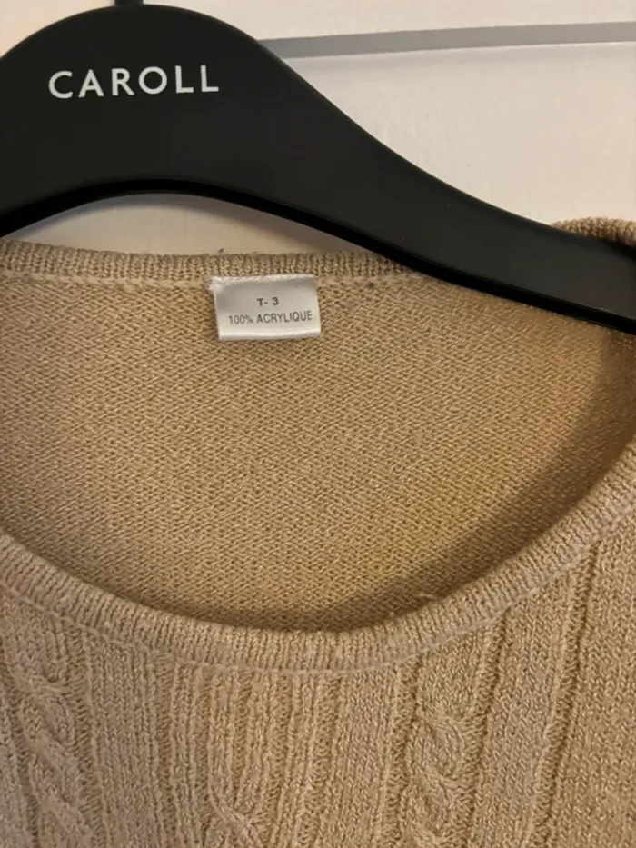 Pull beige à torsades - photo numéro 3
