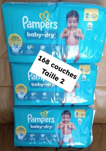 168 couches Pampers taille 2 baby dry 4-8kg 👌 ENVOI RAPIDE 