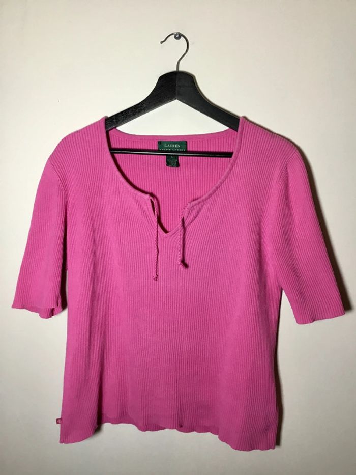 Pull femme rose Lauren Ralph Lauren manches courtes taille L 065