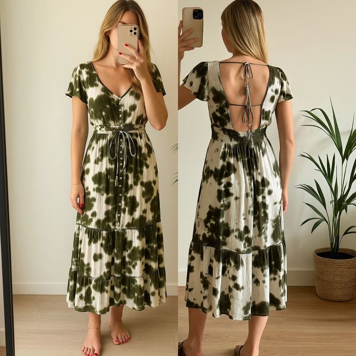 Robe longue kaki et blanc dos nu modèle chica taille S - Goa Paris
