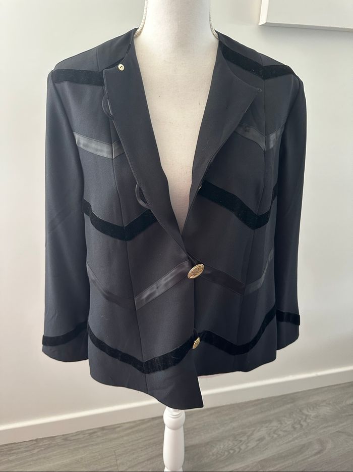 Blazer noir et doré en satin et velours Devernois Vintage T40 L - photo numéro 4