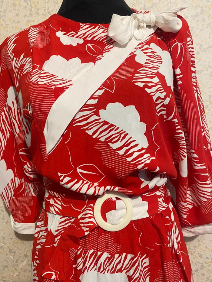Magnifique robe vintage rouge viscose motifs 36 - photo numéro 2