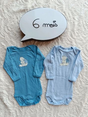 Lot de 2 bodies manches longues Garçon 6 mois Ours Petit bateau 100% coton