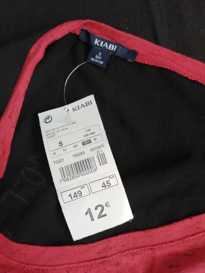 Tee-shirt long bi matière rouge et noir à message / kiabi / ( 16ans. S) - photo numéro 3