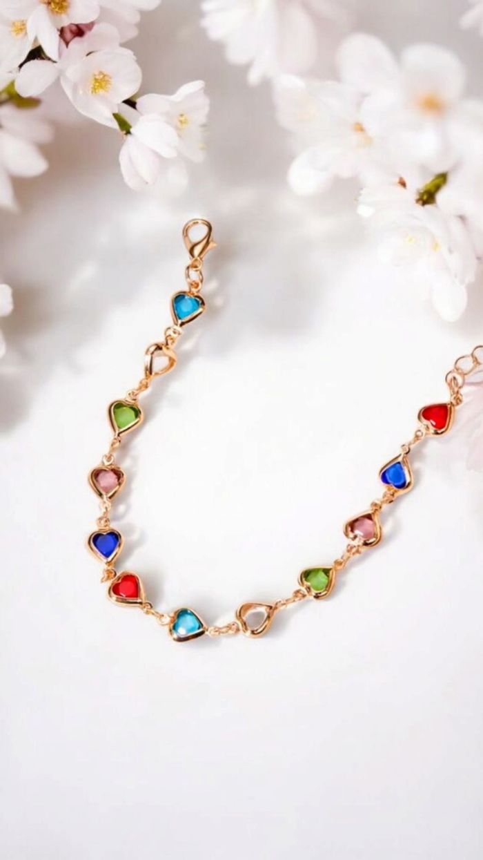 Bracelet coeur oxyde de zirconium multicolore en acier inoxydable doré - photo numéro 2