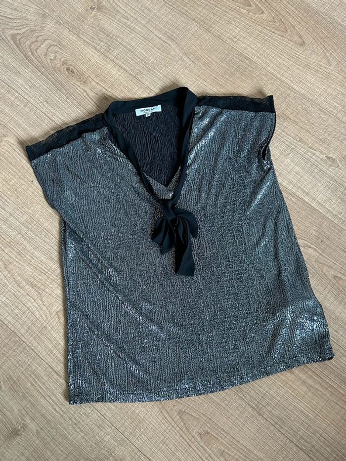 Haut argenté et noir à manches courtes Morgan taille XS jamais porté - photo numéro 11