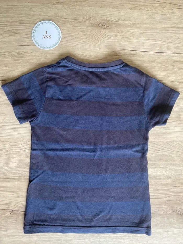 Tee-shirt manche courte rayé bleu poche crème garçon 4 ans Gémo - photo numéro 4
