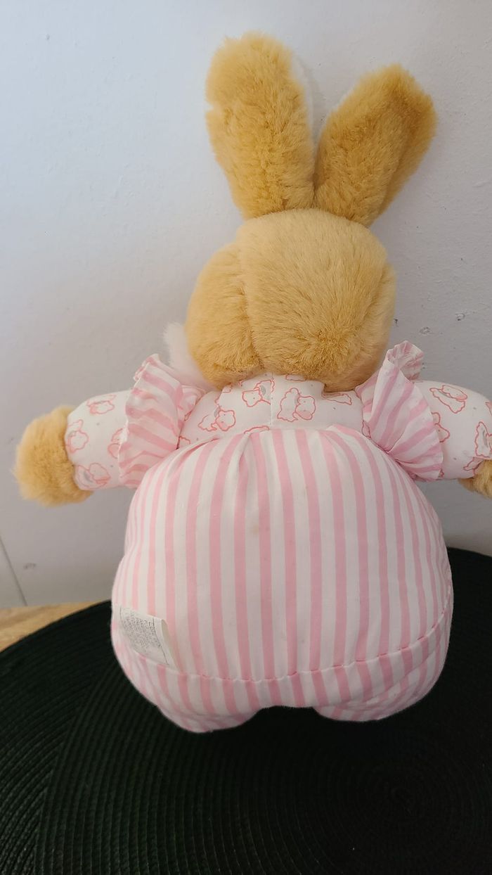 Peluche vintage lapin TEX rayures rose blanc combinaison en tissu - photo numéro 2
