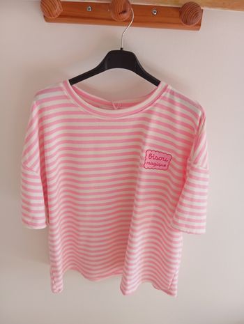 Sweat t shirt patch rose brodé coton taille L XL 