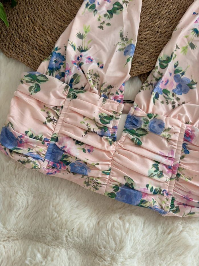 Top rose fleuri Zara taille M - photo numéro 2