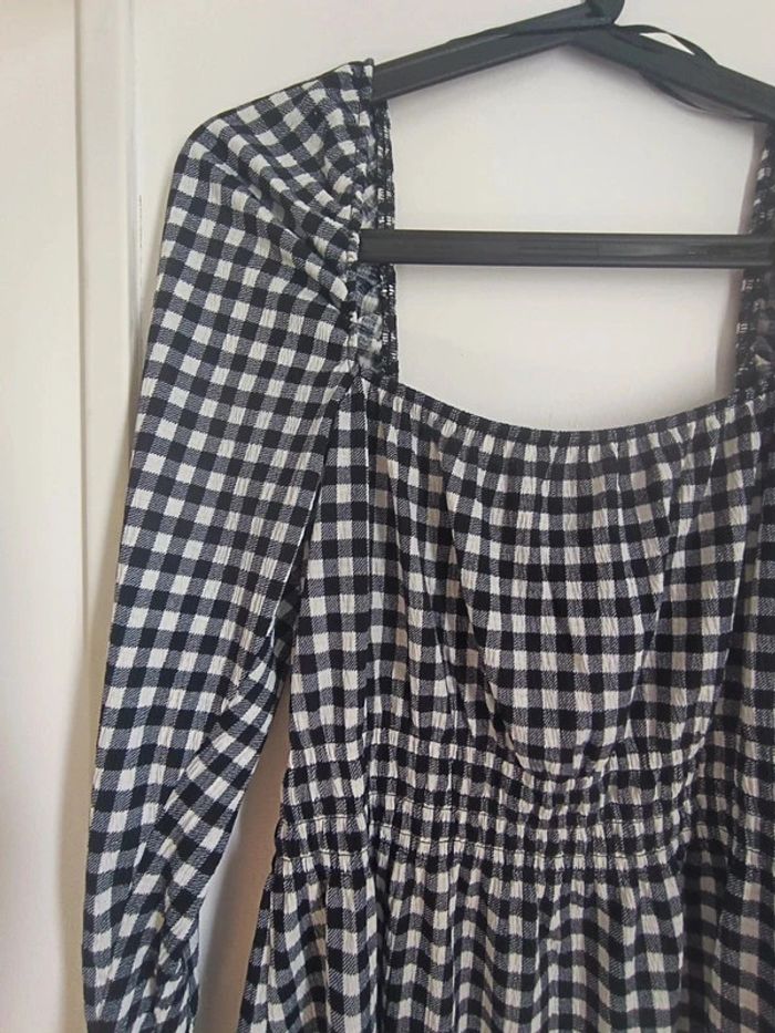 Robe courte imprimé vichy à manches bouffantes encolure carré Taille M H&M Neuf avec étiquette