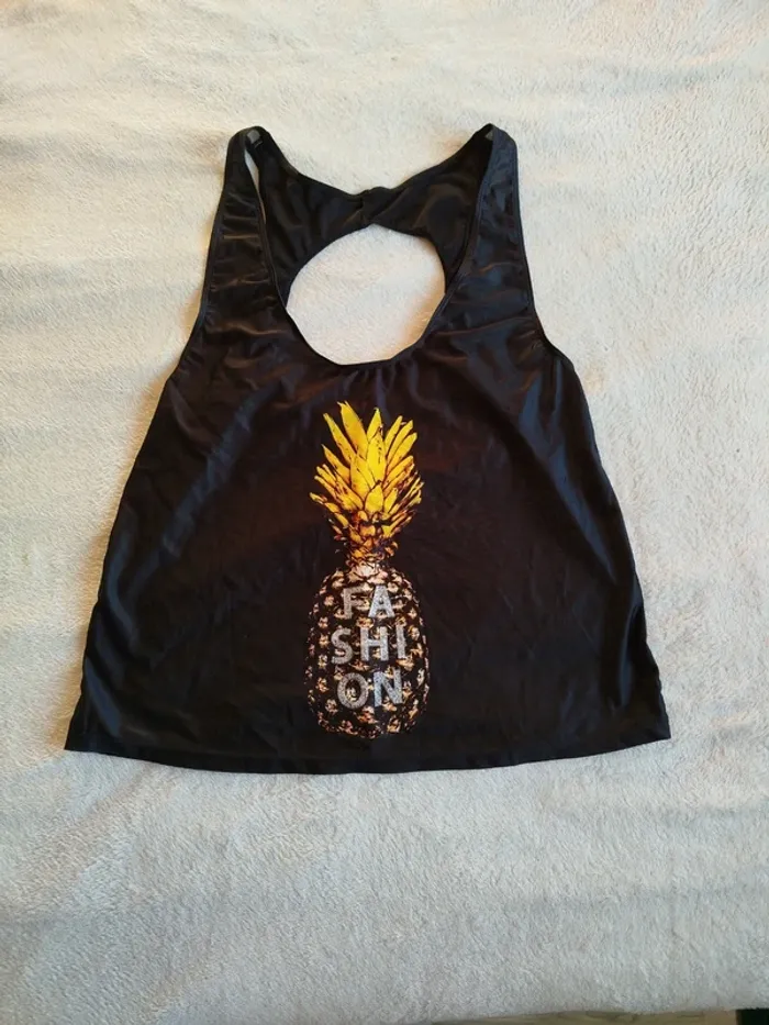 Débardeur femme noir taille L décor ananas