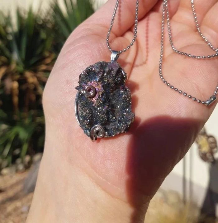 Collier fantaisie serti agate druzy - photo numéro 4