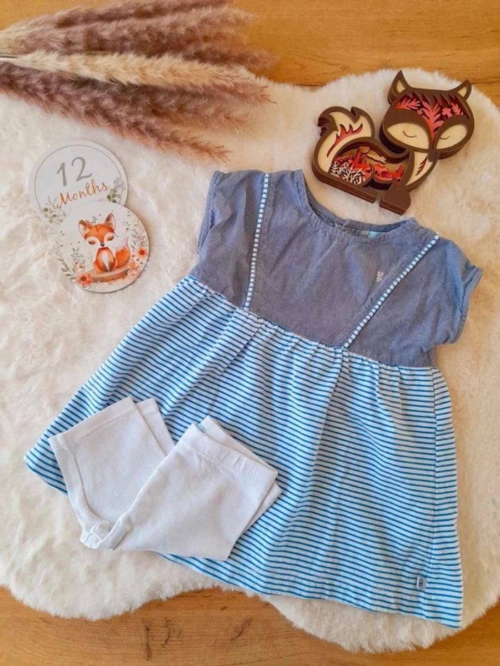 Ensemble robe style marin manches courtes + legging court 12 mois Obaibi