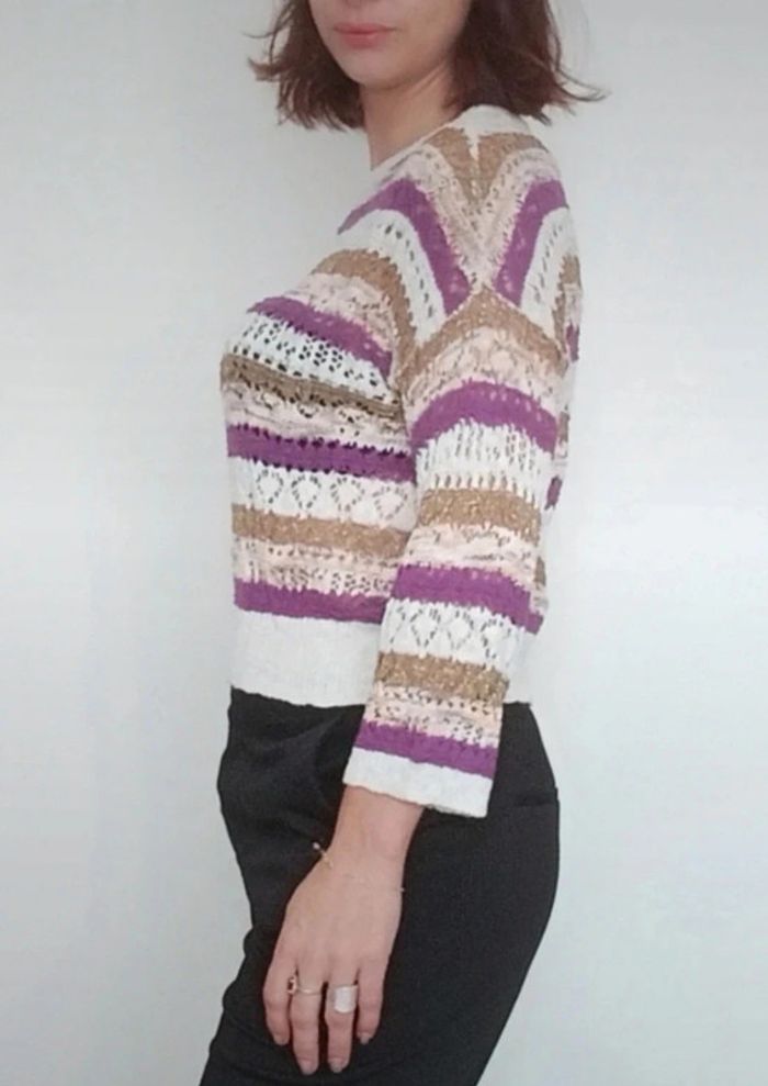Joli pull fin crochet multicolore Promod taille 38 - photo numéro 2