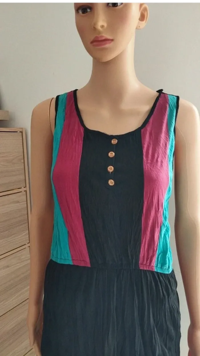 Robe noire taille l/xl bandes rose et verte - photo numéro 3