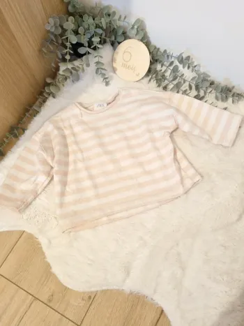 Pull marinière rayures rose et blanc 6M