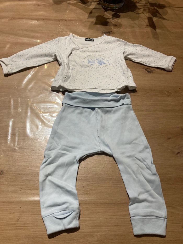 Joli pyjama bleu turquoise et blanc taille 9 mois