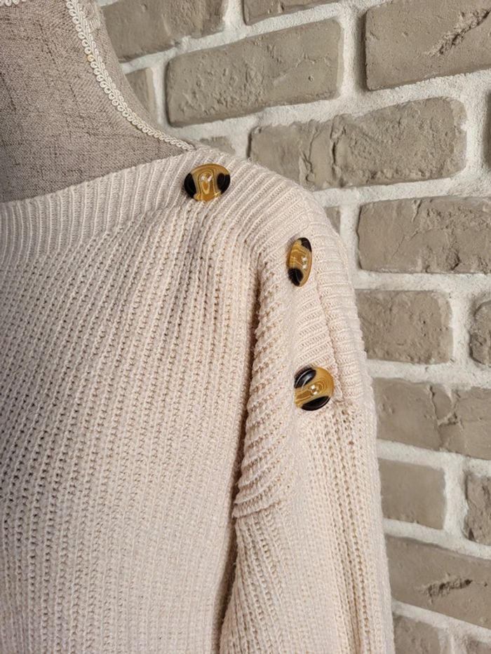 Pull en maille beige boutonné aux épaules Pimkie - photo numéro 4