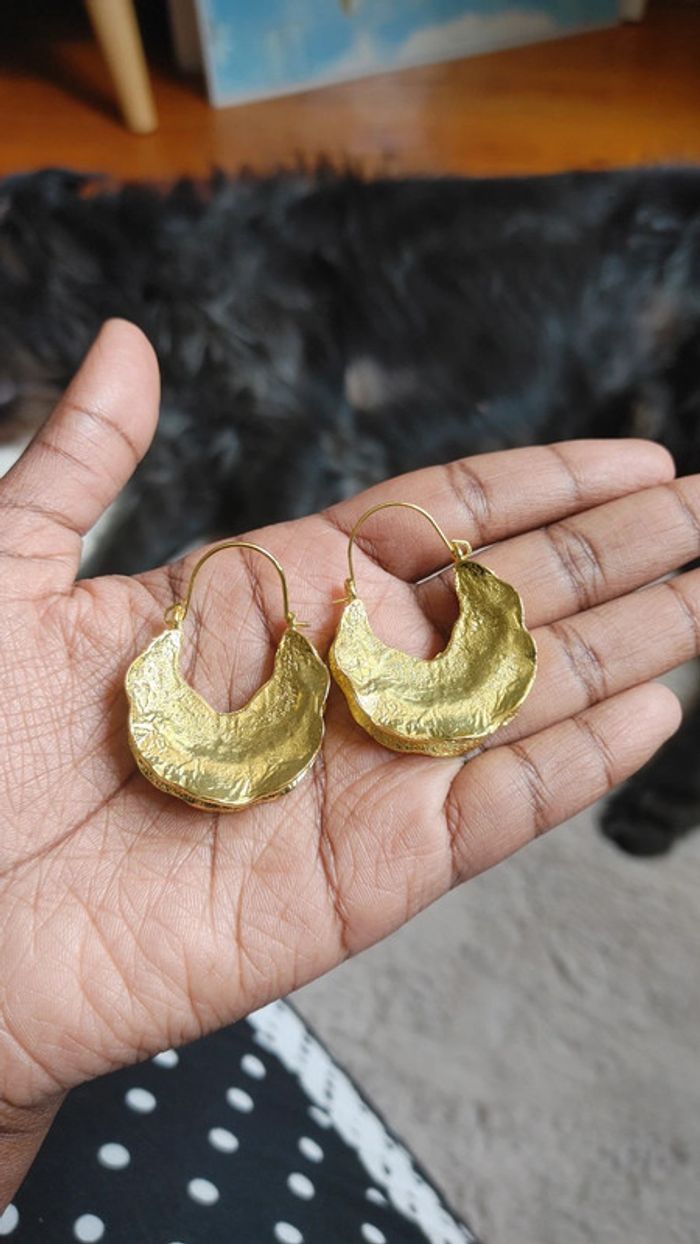 Boucle d'oreille fulani créole peulh peuls en métal doré subsaharienne Afrique - photo numéro 3