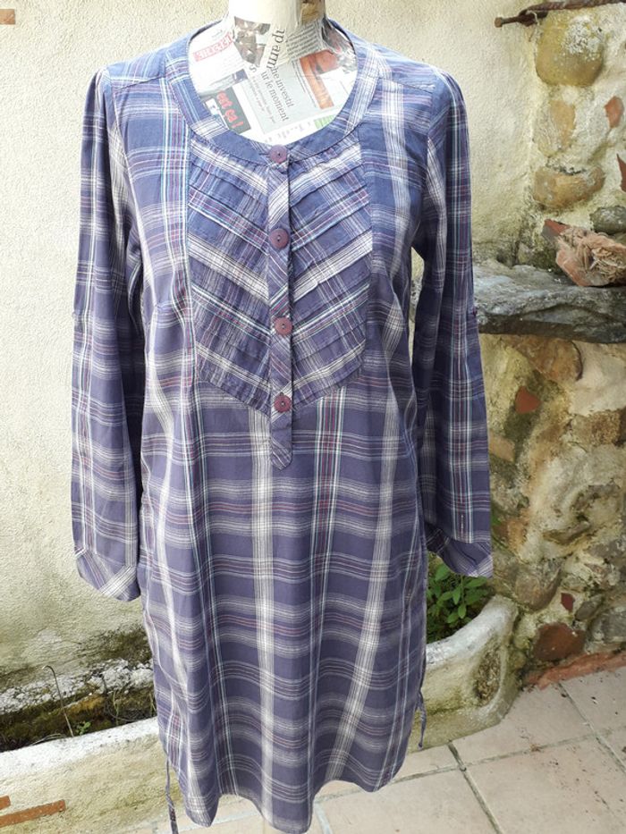 Robe écossaise en coton, manches longues