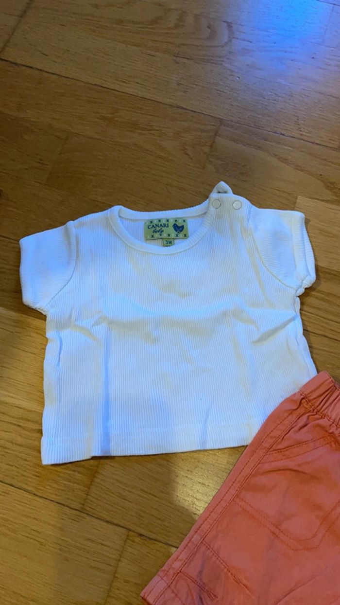 Ensemble été 3 mois orange et blanc - photo numéro 3