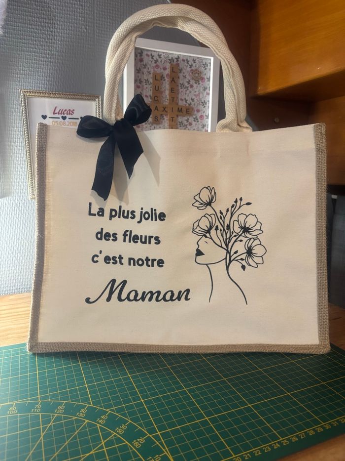Sac en toile de jute maman - photo numéro 3