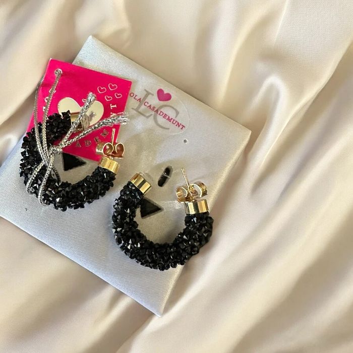Boucles d’oreilles créoles granite noires - photo numéro 2