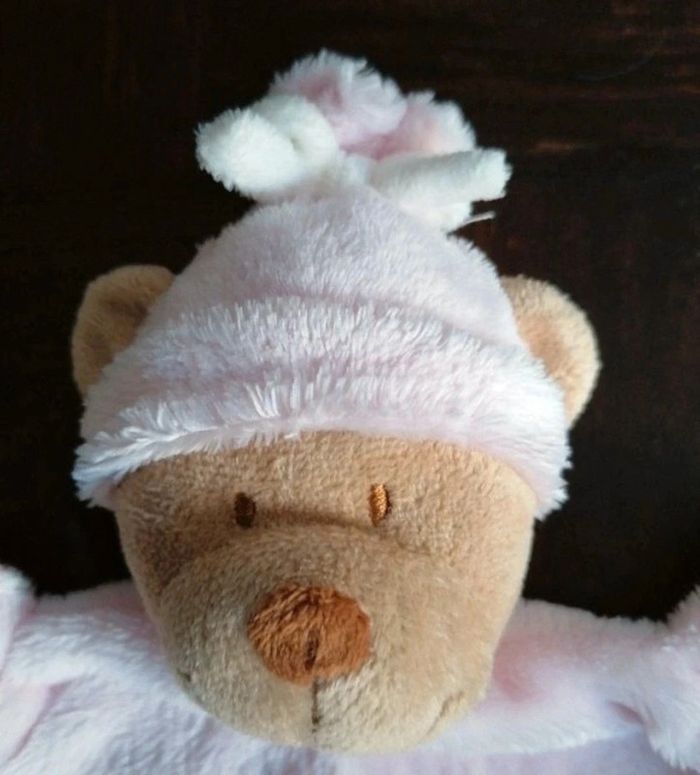 Doudou ours plat carré rose escargot Nicotoy - photo numéro 2