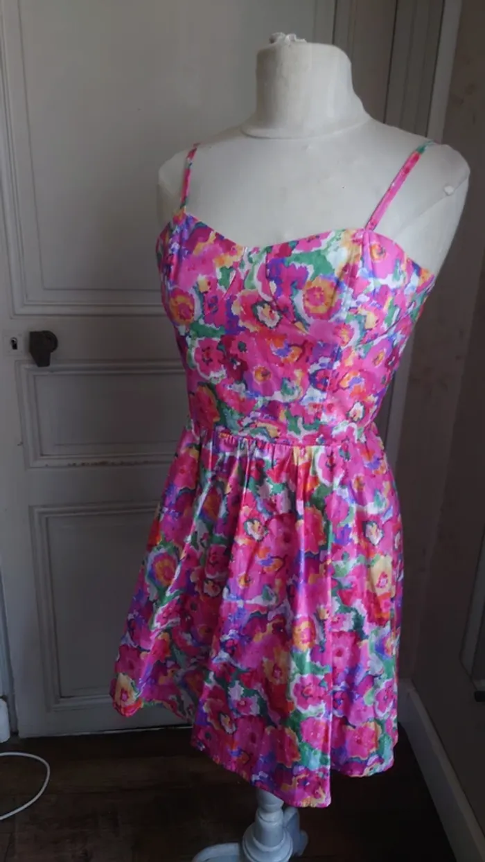 Robe d'été chic rose fleuries Opullence t 34 36 XS 100 % Coton - photo numéro 3