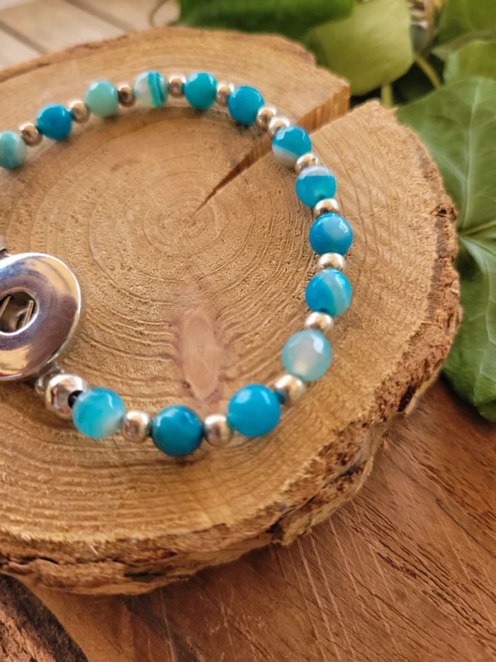 Bracelet pour bouton pression perles agate bleue - photo numéro 3