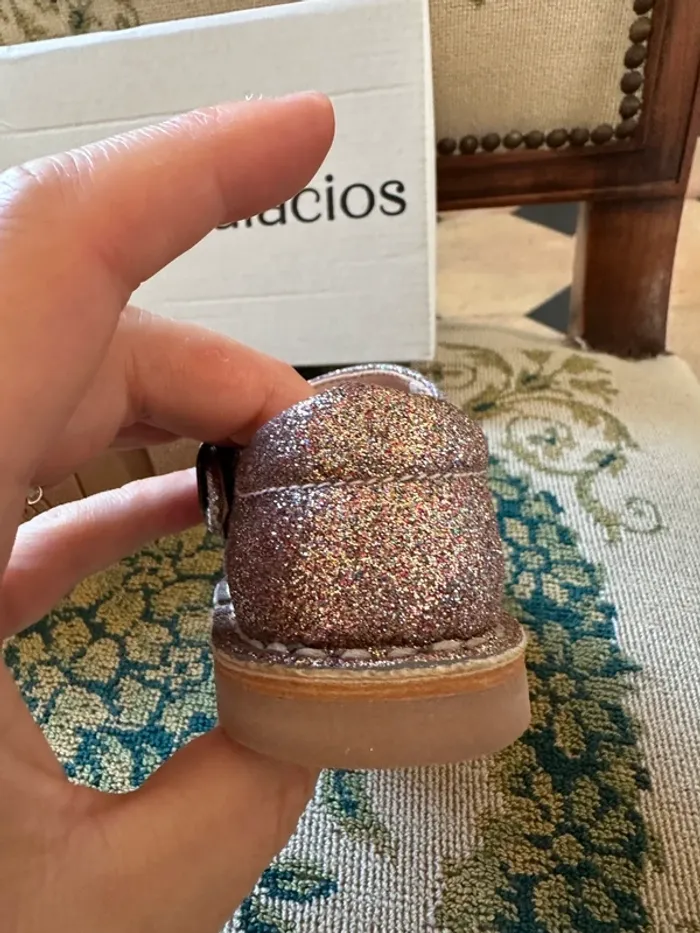 NEUF chaussures babies cuir bébé fille 20 Lola Palacios rose doré paillettes - photo numéro 8