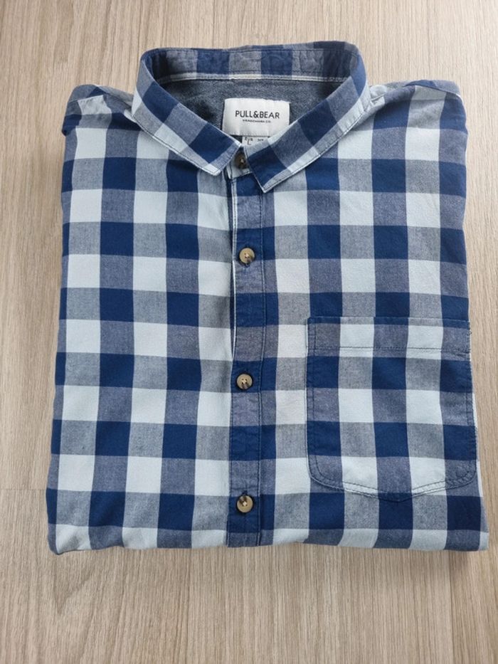 Chemise à carreaux bleue Homme Pull & Bear Taille L