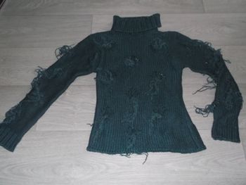 Pull TAVIA LUCCI bleu outremer ajouré froufrous taille 38 TBE