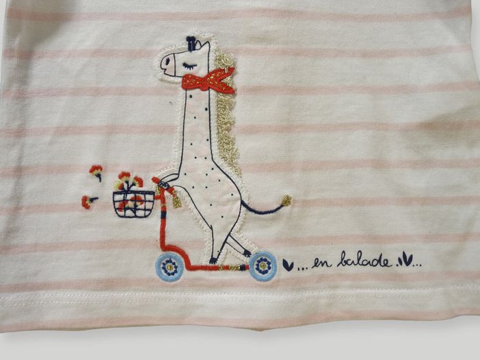 Ensemble pantalon tee-shirt tweed jersey marine blanc rose girafe Sergent Major 9 mois fille - photo numéro 4