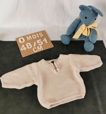 Pull 👣  mixte, beige, kiabi,  0mois