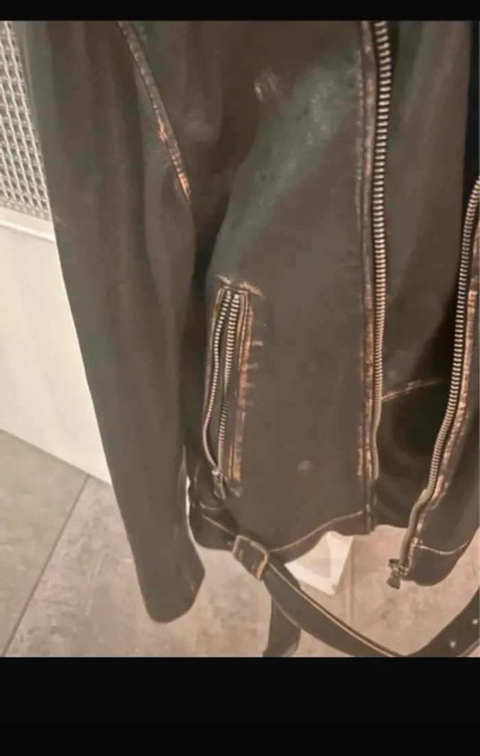 Veste Biker en cuir Homme Zara - photo numéro 3