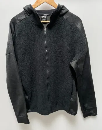 Russell Men's Active Faux Sherpa Hooded Full Zip Vintage Jacket Size L