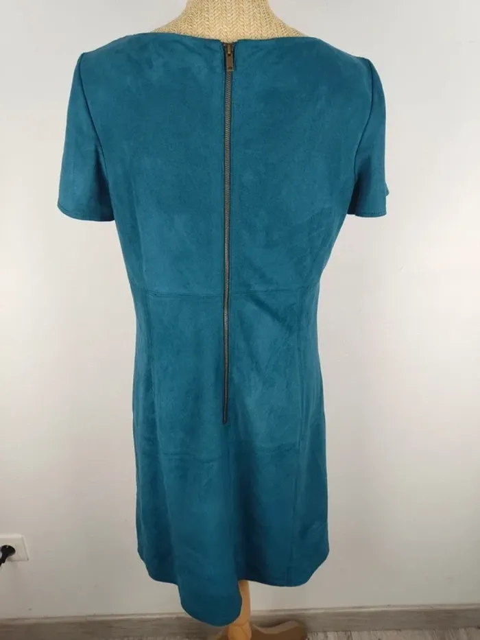 Robe mi-longue manches courtes suédine bleu canard taille 42 Esprit - photo numéro 2