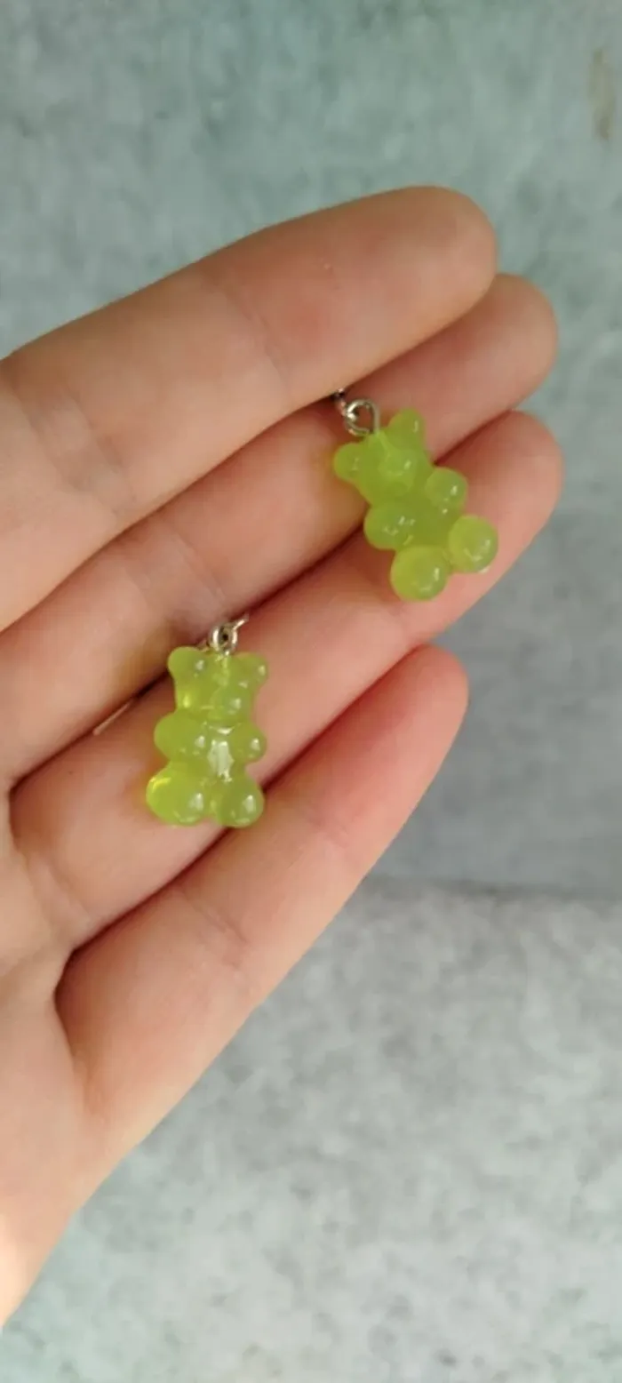 🍄 Boucles d’oreilles ▪ ourson bonbon vert translucide - photo numéro 2