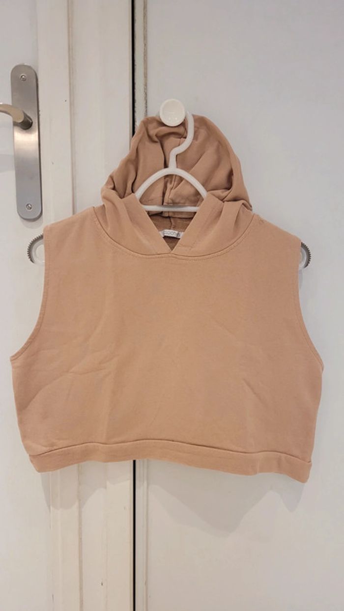 Sweat crop top sans manche à capuche 96% coton