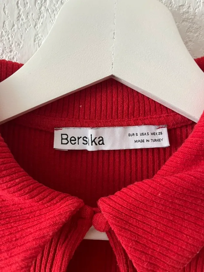 Body rouge côtelé Bershka à col, manches longues – Taille S - photo numéro 3