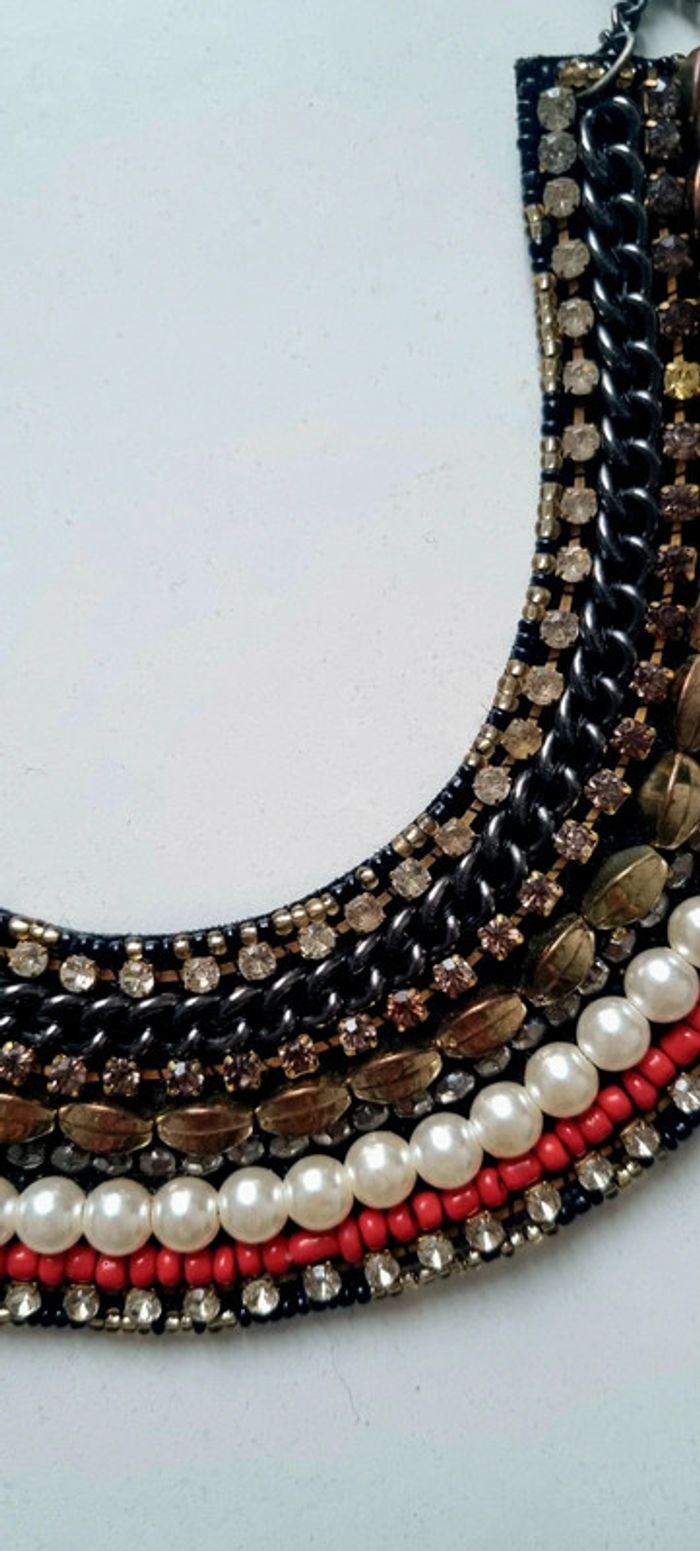 Collier plastron perle orange noir blanc - photo numéro 4