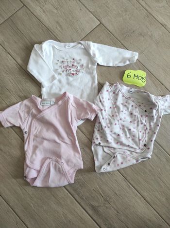 Lot de 3 bodys rose fille 6 mois