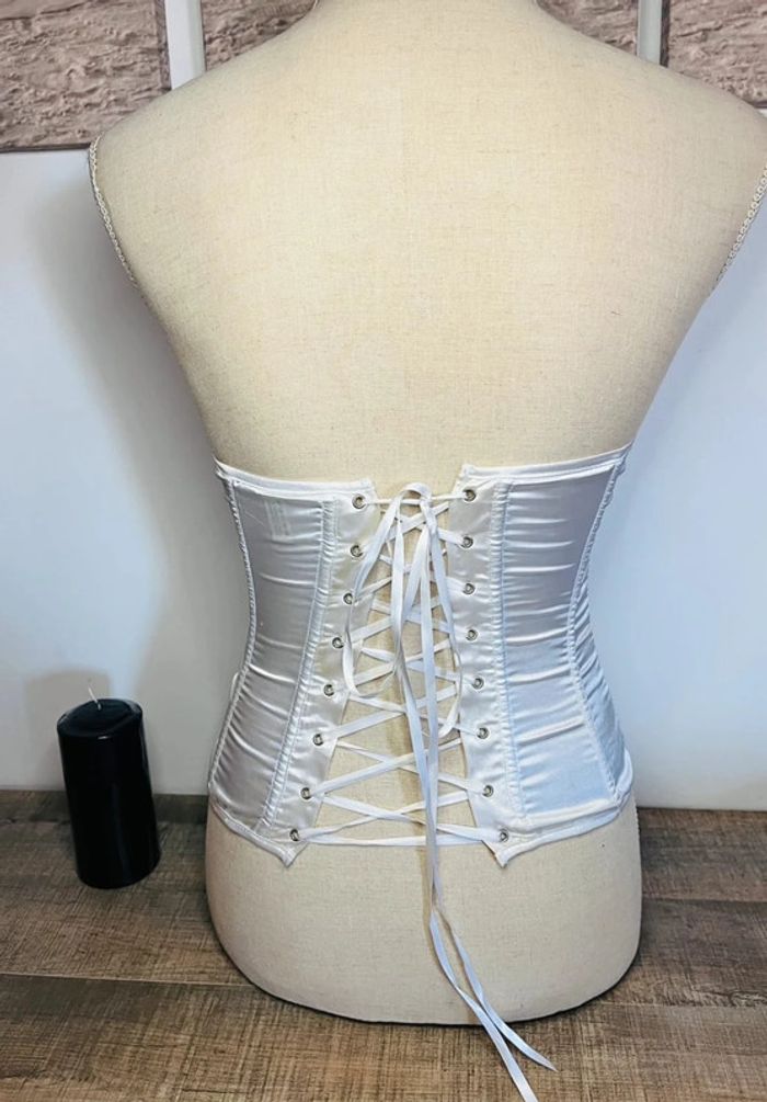 💕 bustier blanc satiné à boutons diamant taille 36 S #sanselle - photo numéro 5