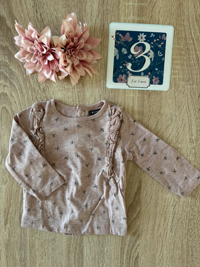 T shirt rose ML Kiabi 3 mois TBE