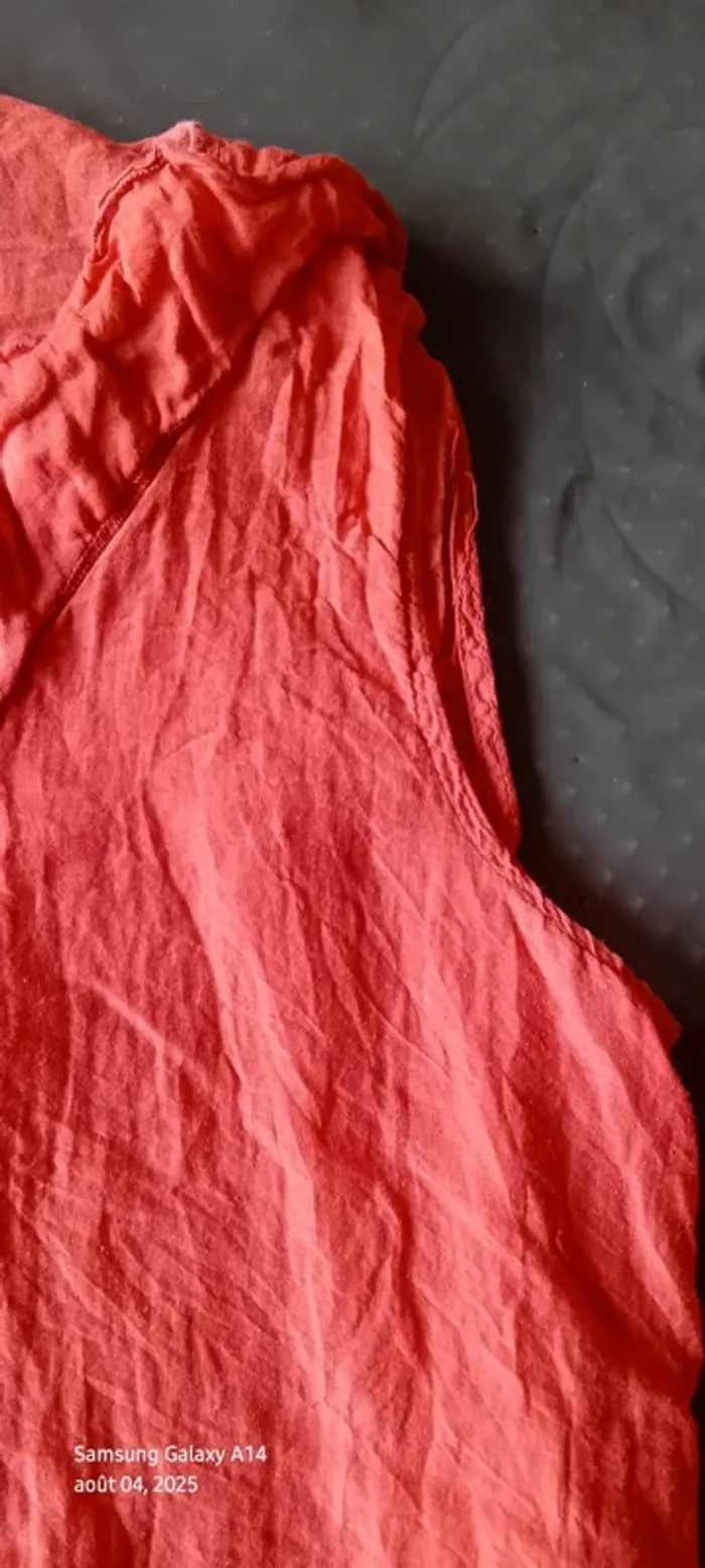 Blouse sans manches col avec boutons et volants avec soie corail femme - photo numéro 12