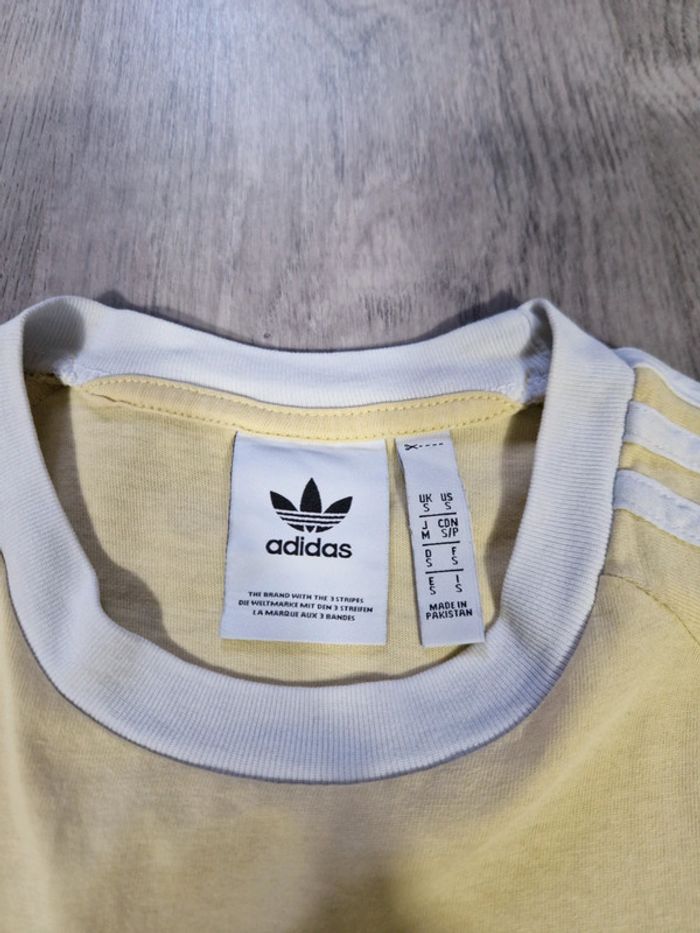T shirt Adidas 3 Bandes / Stripes Jaune Logo Brodé Taille S Homme - photo numéro 4